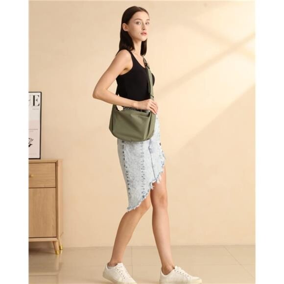 Mini Crescent Bag with Adjustable Strap, 2 Zippers Lightweight Nylon Bag - Army - Picture 2 of 7